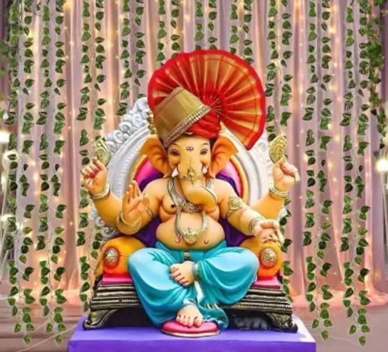 PARTY MIDLINKERZ Ganpati Pooja Pandal Decoration Items with White Net Curtain and Led Light(Set of 9)