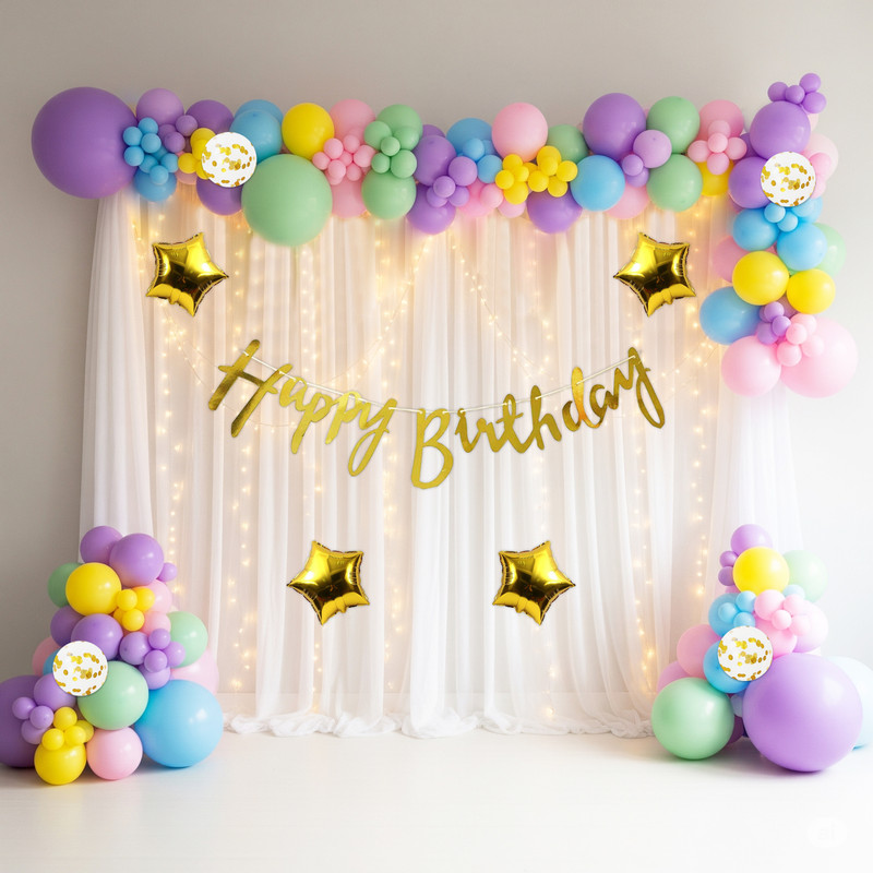 1iAM Unicorn theme birthday/Birthday decoration combo with Multicolor balloons,Light(Set of 74)