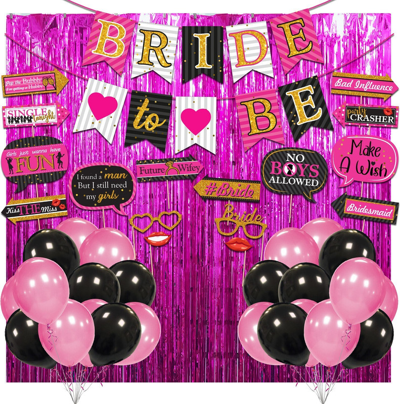 ZYOZI 45 Pcs Bachelorette Party Decorations Kit, Bridal Shower Party Supplies & Engagement Party Decor, Bride to Be Decoration Banner, Foil Curtain and Photo Booth Props with Balloons(Set of 45)