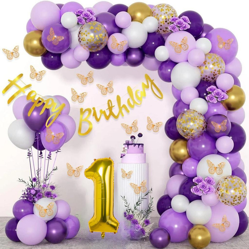 Inispire2Fashion Butterfly Purple 1st Birthday Balloon Decoration Kit(Set of 73)