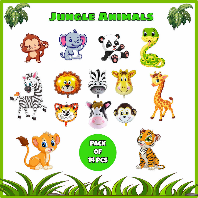 ANILOONS Pack Of Cute Jungle Animals Foil Balloons & Cutouts for Kids to Play