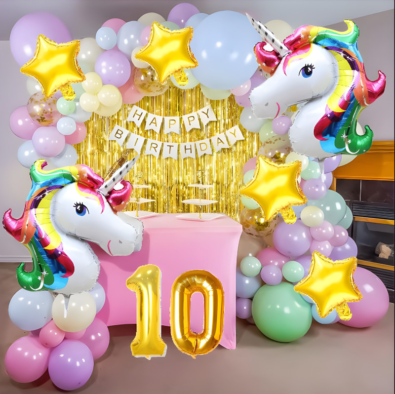 groovy dudz 10th Unicorn Theme Birthday Decoration Combo Kit for Girls (Set of 67)(Set of 67)