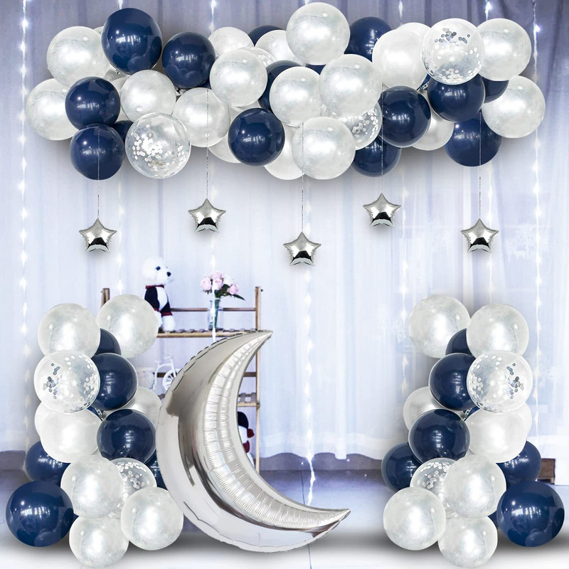groovy dudz Happy Birthday Decoration Items, White&Blue Balloons(Set of 43)