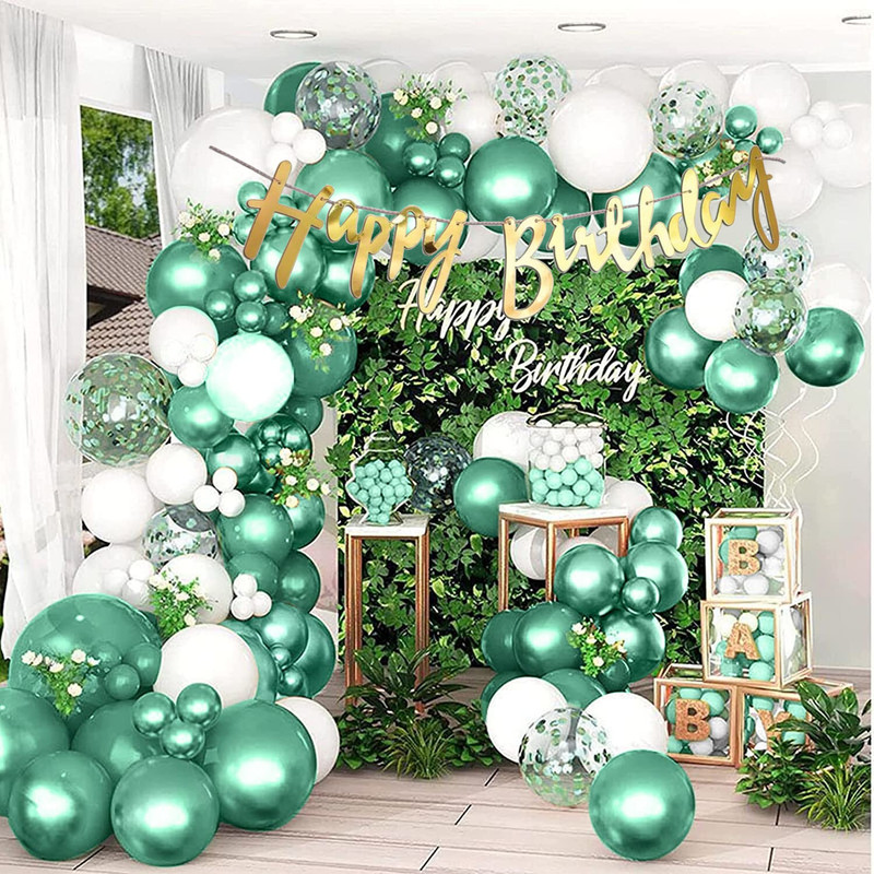 R G ACCESSORIES Green White Balloons, Happy Birthday Banner Decoration Kit Pack Of 40(Set of 40)