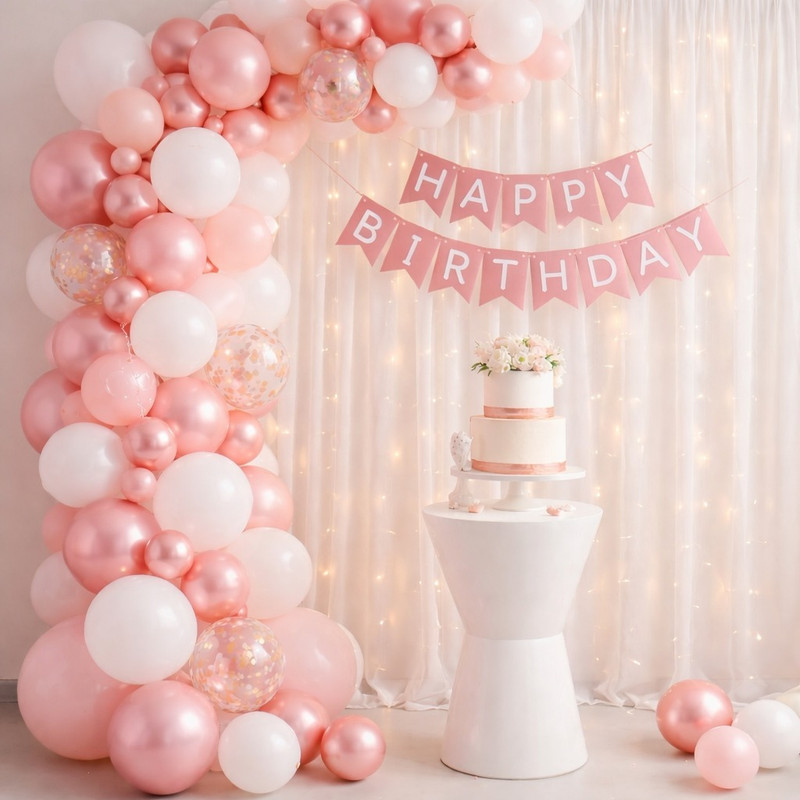 tigorik Blush Pink Birthday Room Decoration Combo(Set of 59)