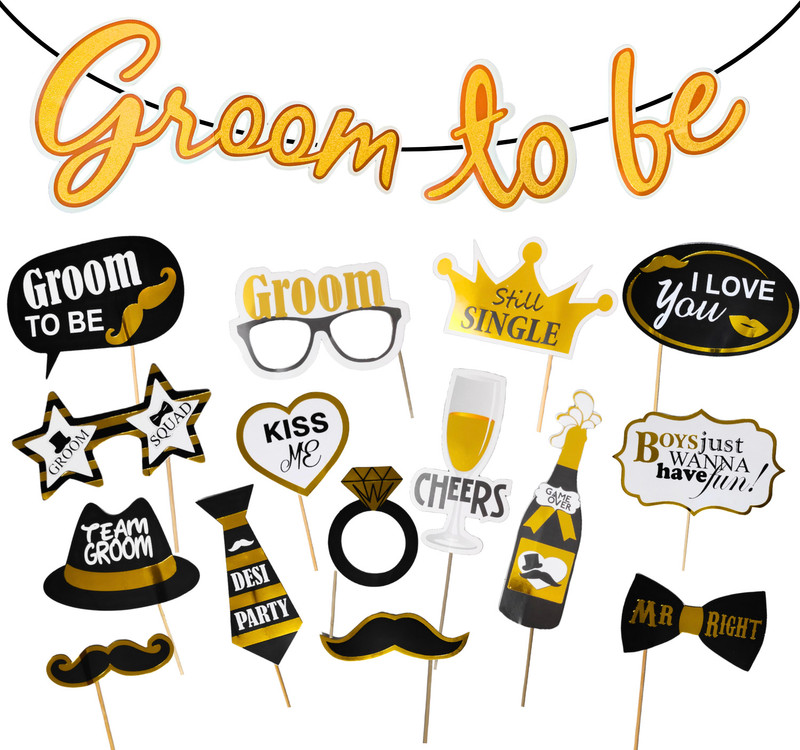 Party Decorz Groom To Be Photo Booth Props And Banner For Bachelorette Party Decoration(Set of 16)