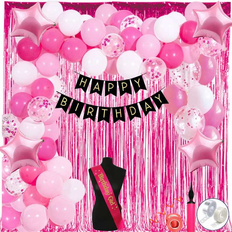 HouseOfCommon Adorning Pink, White Metallic and Pastel Pink Birthday Decoration Kit for Girls.(Set of 68)