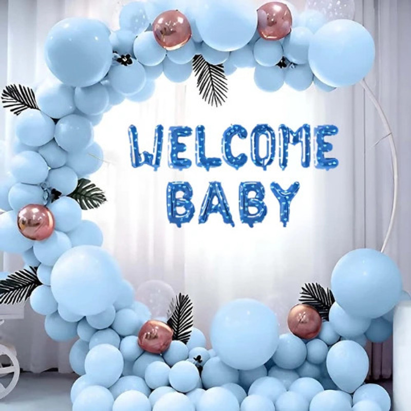 DECOR SPARKS 58Pcs Welcome Baby Balloon Decoration Set for Baby Shower Blue Theme