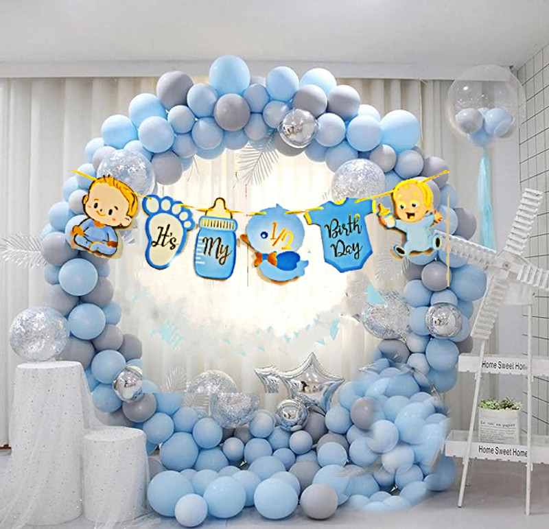 groovy dudz Half Birthday Decoration for Baby Boy(Set of 44)