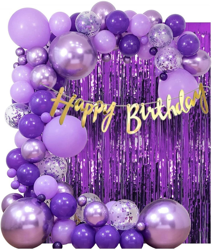R G ACCESSORIES Purple Balloons, Happy Birthday Cursive Banner Decoration Kit (Pack Of 65)(Set of 66)
