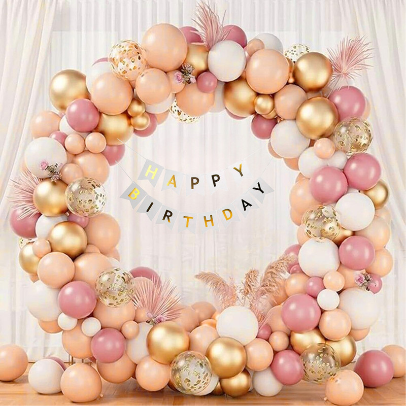 ANILOONS Peach & Pastel Pink Birthday Decoration For Girl's & Woman's(Set of 59)