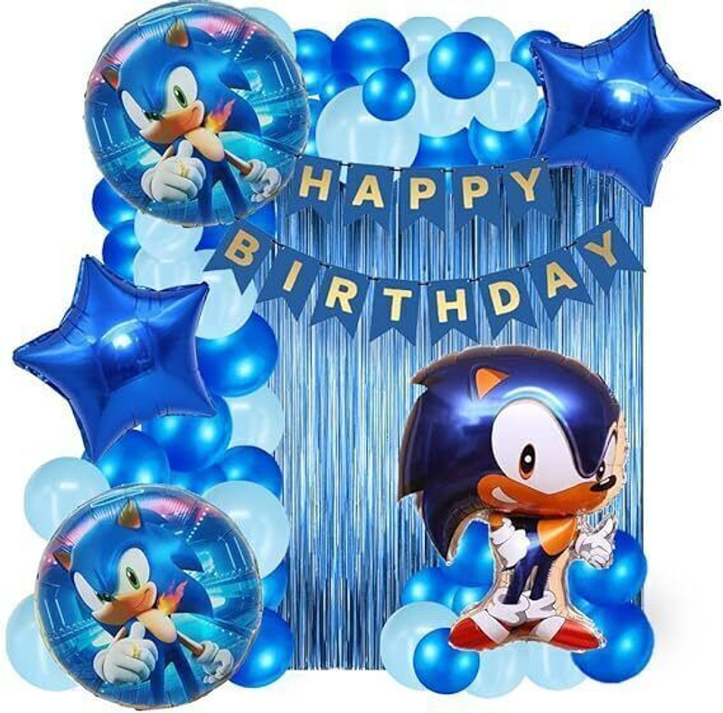 PopTheParty Sonic Theme Birthday Decoration Kit Combo for Kids Boys Girls theme Party Decor(Set of 58)