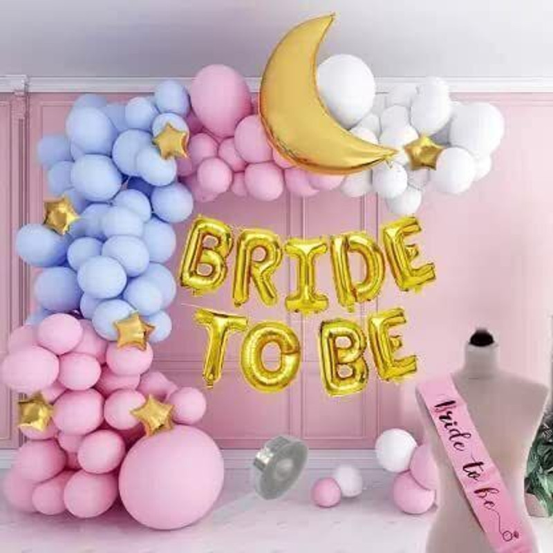 PARTY MIDLINKERZ Golden Bride To Be Theme Decoration Items Kit Combo For Husband & Wife(Set of 48)