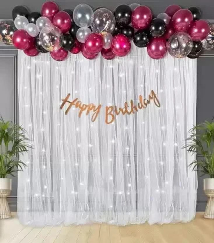 PARTY MIDLINKERZ Burgandy Net Birthday Decoration kit set Combo with LED for Kids & Adults(Set of 27)