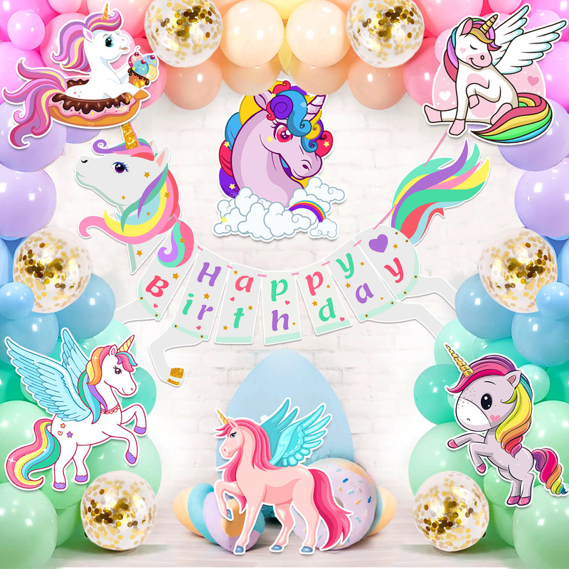 ZYOZI Unicorn Birthday Banner Supplies Combo for Unicorn Pastel Balloons(Set of 54)
