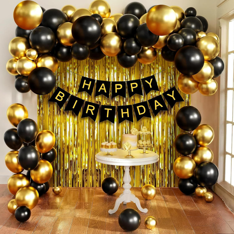 Inispire2Fashion Happy Birthday Golden & Black Theme Decoration Set For Your Childrens(Set of 46)