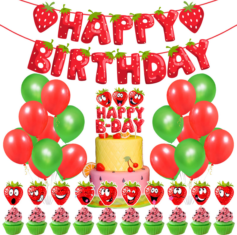 ZYOZI Strawberry Theme Birthday Supplies and Decorations Strawberry for Kids Family(Set of 37)