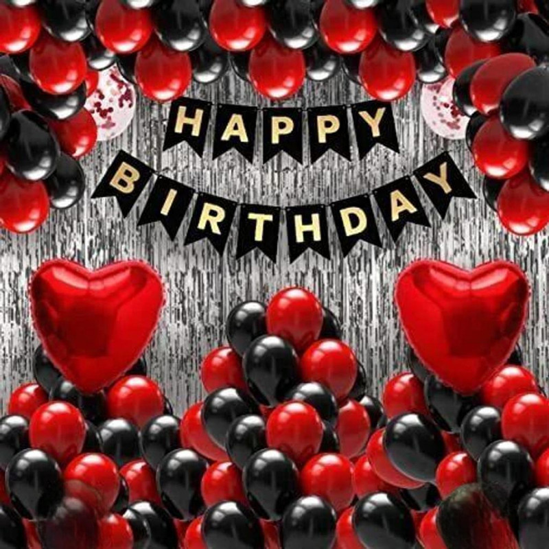 lala balloon Elegant Red & Black Birthday Party Balloon Decoration Setup(Set of 1)