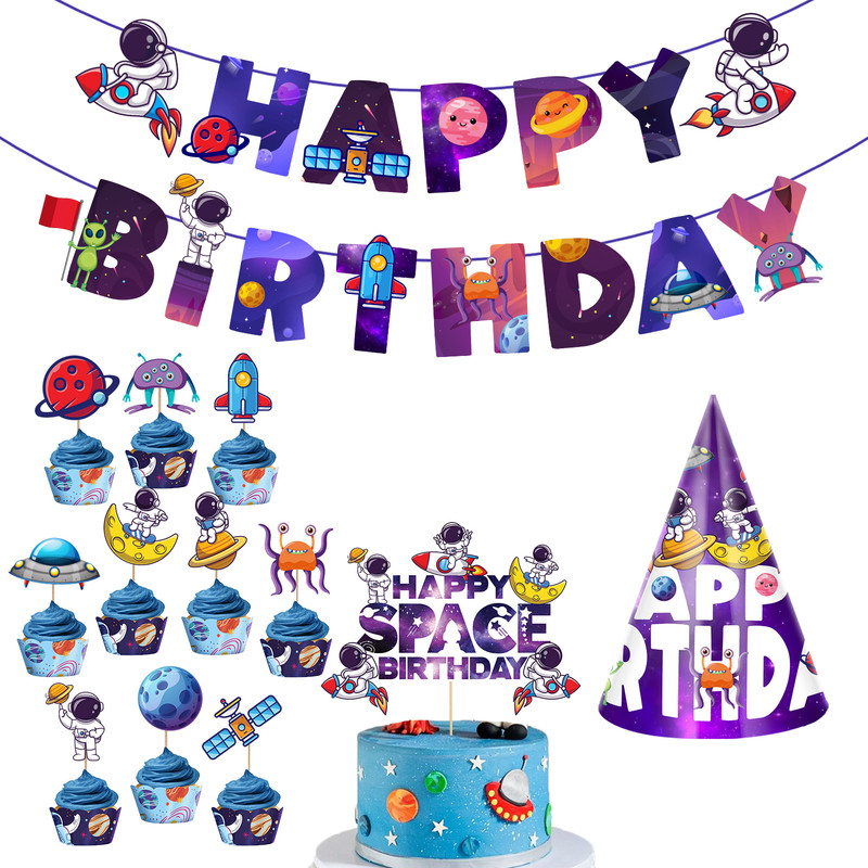 ZYOZI Space Kids Space Birthday Party Decoration-Blue Astronaut Spaceship Theme(Set of 13)