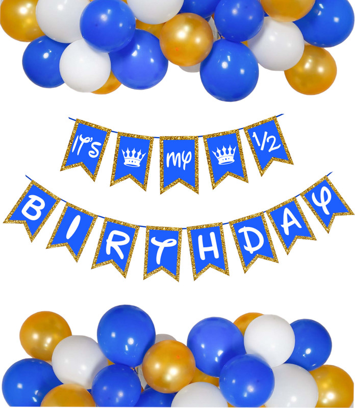 R G ACCESSORIES White, Blue And Gold Balloons, It’s My Half Birthday Decoration Kit Pack Of 31(Set of 31)