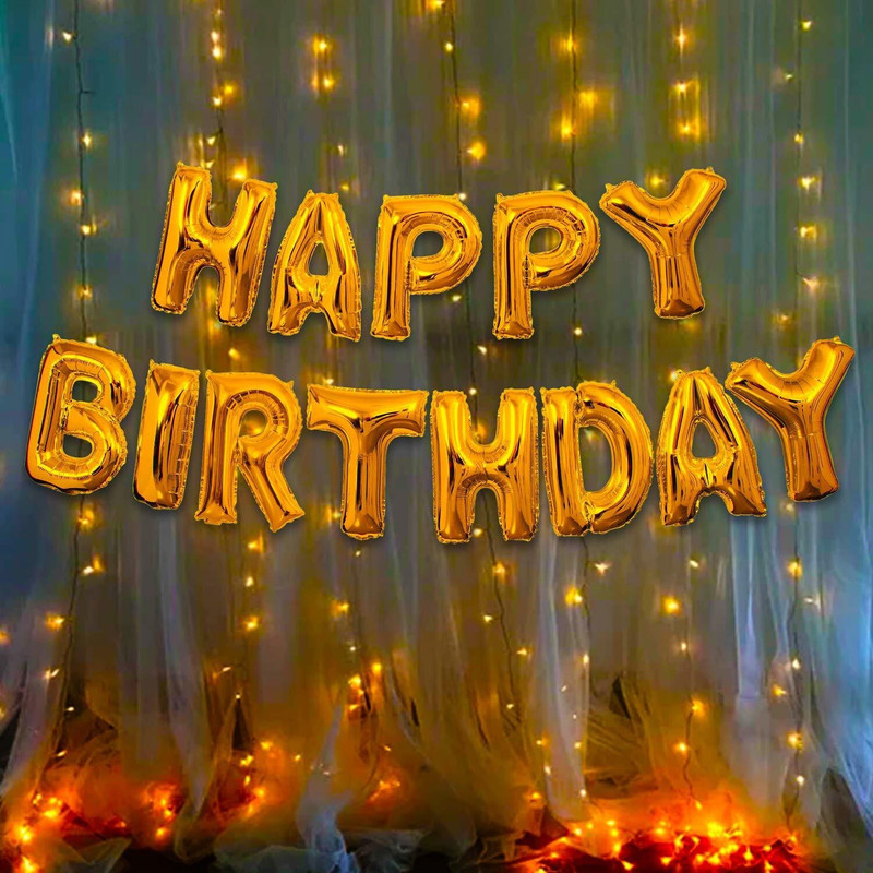 Lazer Happy Birthday Decoration Kit -2Pcs Golden HBD Foil Balloon With Led Light Birthday Decorations Items For Bday Lights Combo Pack Set, Husband,Wife, First, 2nd,30th,40th,50th Theme