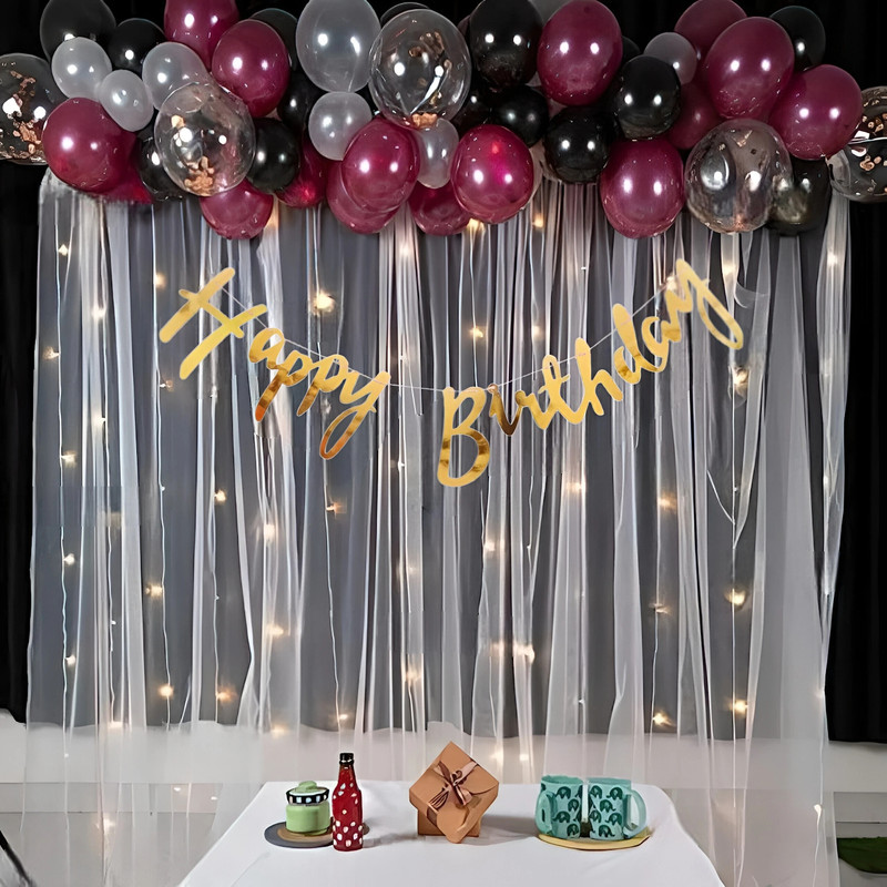 Balloon and you Gold Happy Birthday Decoration Kit – Glam Party Decor for Stylish Celebrations(Set of 39)