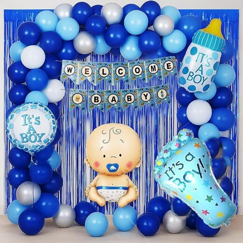 AERLOONZILLA 50 Pcs Welcome Baby Boy Decoration Kit – Blue
