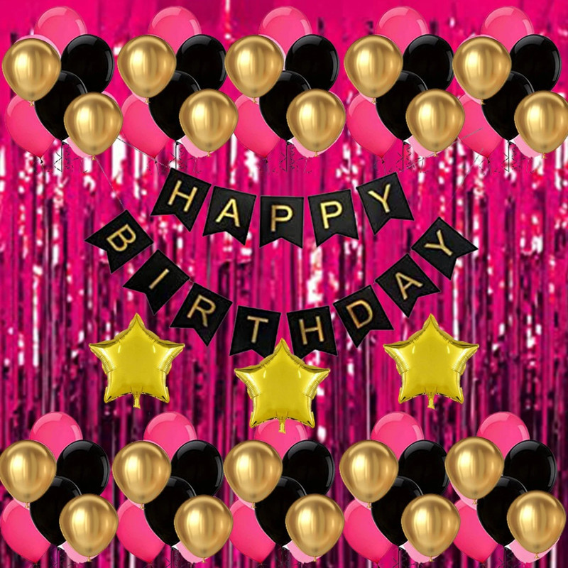 Inispire2Fashion Pink Black Gold Birthday Balloon Decoration Kit(Set of 36)