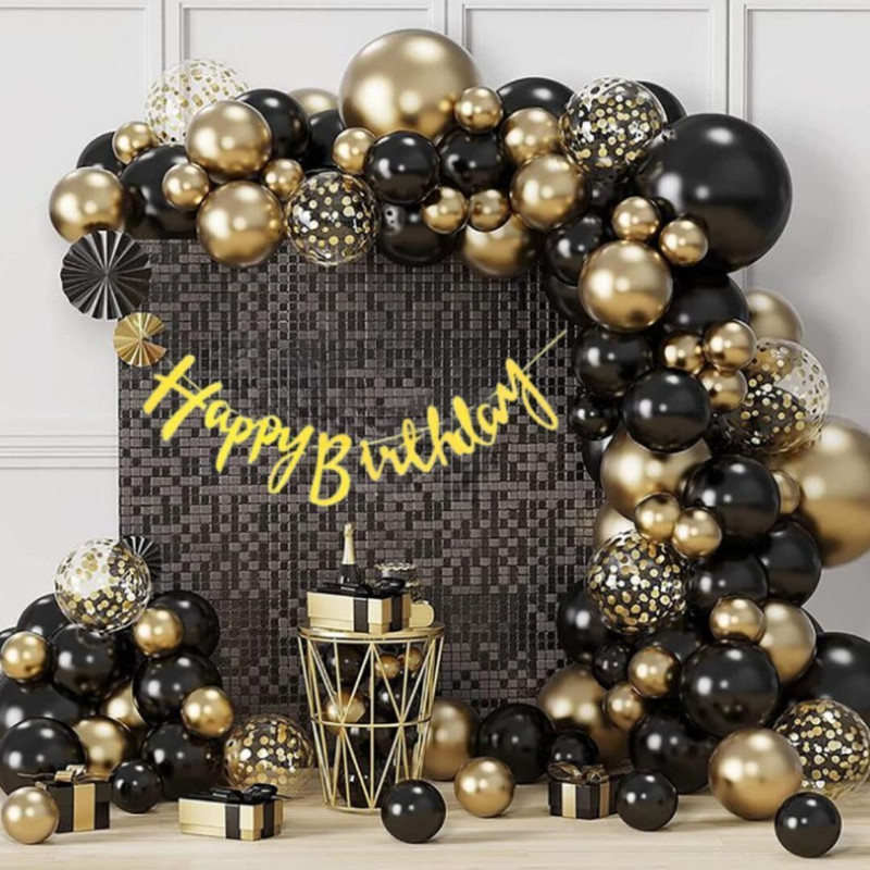DECOR SPARKS 59 PCS Combo HB Black and Golden Birthday Decorations Kit