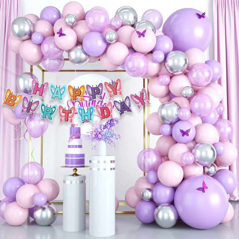 Rozi Decoration Butterfly Theme Birthday Balloons Decoration Items for Girls(Set of 41)