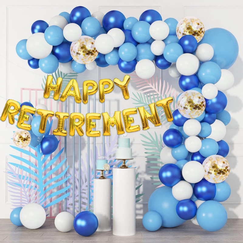 BEST WISHES Blue, Golden Retirement Party Decorations for Women & Men