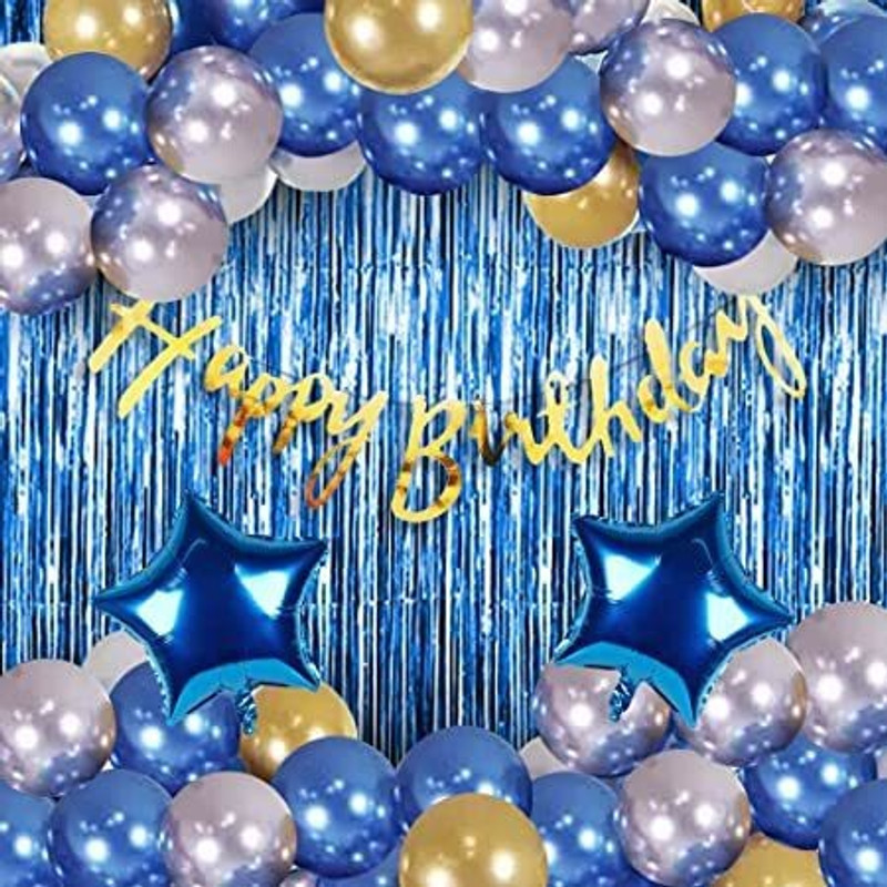 PARTY MIDLINKERZ Happy Birthday Decoration Kit, Balloon with Fringe Foil Curtain for Girls & Boys(Set of 35)