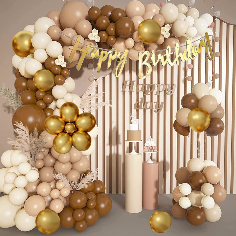 R G ACCESSORIES Brown Golden Balloons, Happy Birthday Banner Decoration Kit With Arch Pack Of 50(Set of 50)
