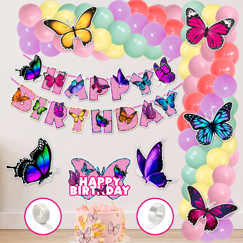 ZYOZI Butterfly Theme Balloon arc decoration,Butterfly Theme Birthday for Girls(Set of 60)