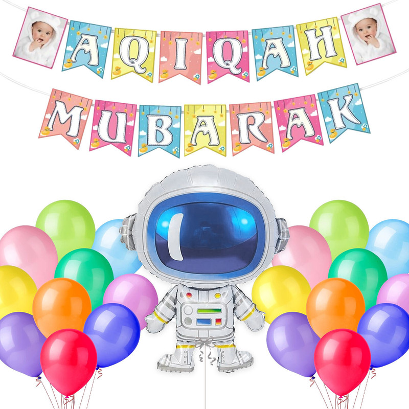 Rozi Decoration Aqiqah Ceremony Decoration Kit with Astronaut Foil Balloons(Set of 22)
