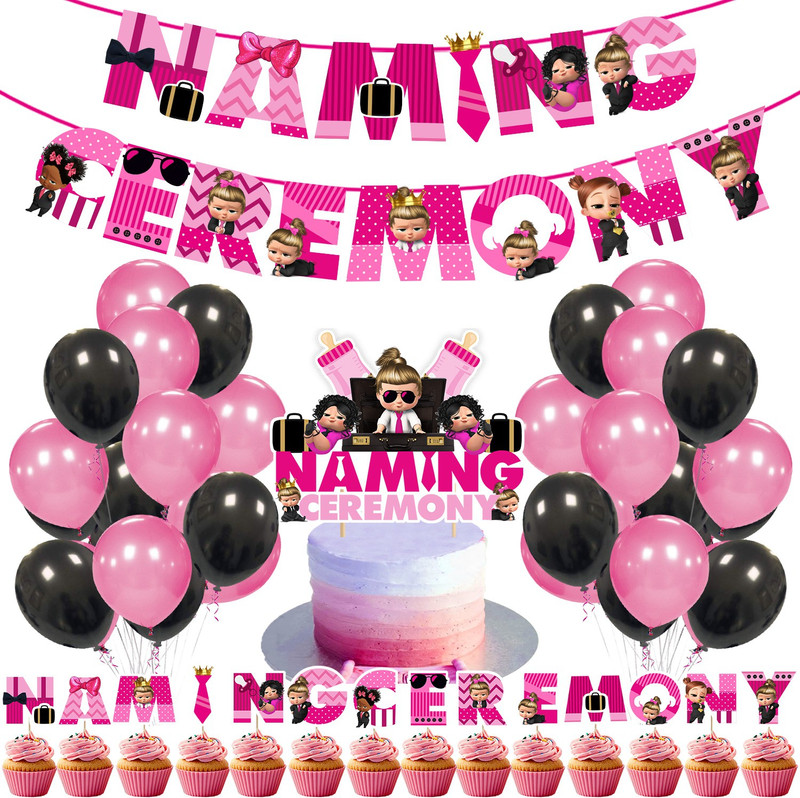 ZYOZI 41 Pcs - Girl Boss Baby Theme Naming Ceremony Party Decoration Kit - Colour Pink(Set of 41)