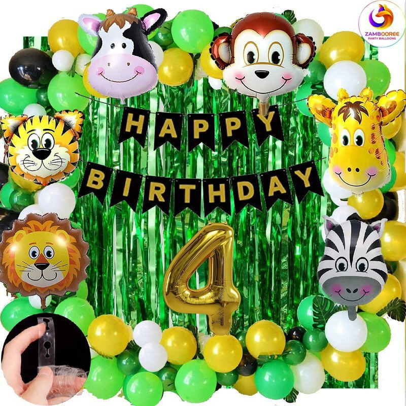 ZAMBOOREE Green Jungle Theme Birthday Decoration 4th / 4 Year Birthday Decoration