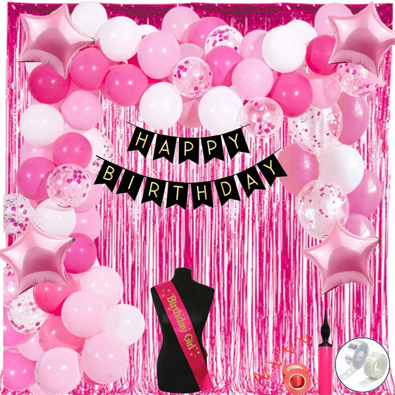 Anita Enterprises Adorning Pink, White Metallic and Pastel Pink Birthday Decoration Kit for Girls.(Set of 68)