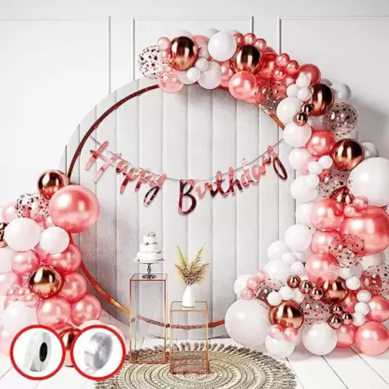 PARTY MIDLINKERZ Rosegold Happy Birthday Balloons Decoration Kit items 60 Pcs, 1st Birthday combo(Set of 60)