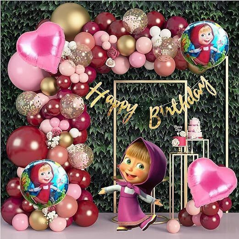 AERLOONZILLA Masha and the Bear Birthday Party Decoration Set(Set of 51)