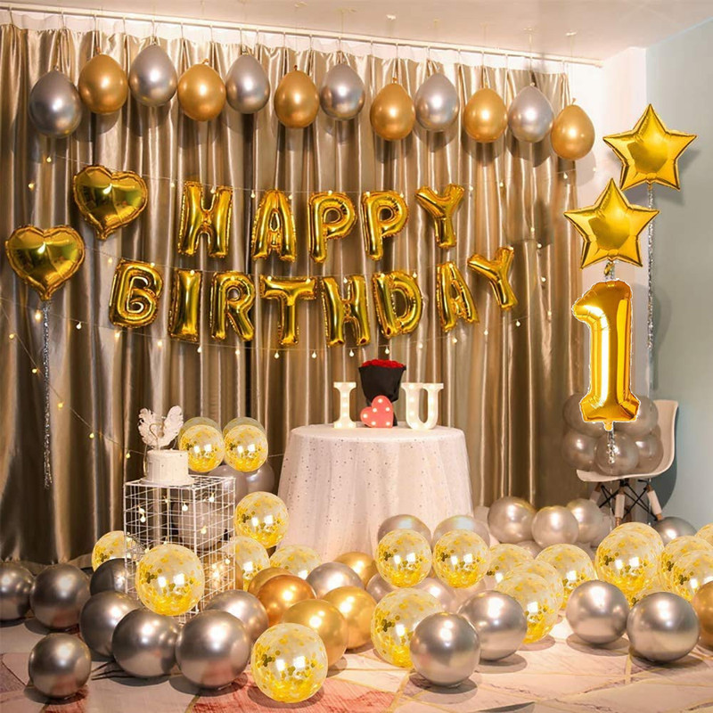 Dinipropz 1st Birthday Decoration Golden & Silver 54 Pcs Birthday for Kids, Boy, Girls(Set of 54)