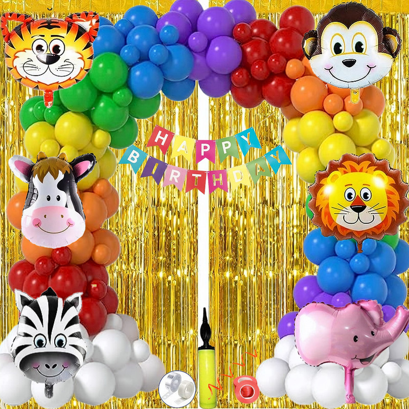 ANILOONS Solid Jungle Safari Theme Balloon(Multicolor, Red, Orange, Purple, Blue, Green, Yellow, White, Pack of 41)