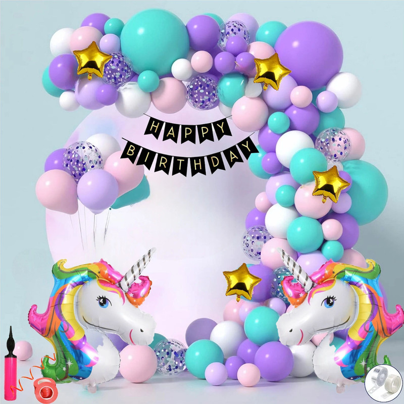 Anita Enterprises Adorable Large Unicorn Theme Birthday Decoration Combo Kit for Girls(Set of 67)