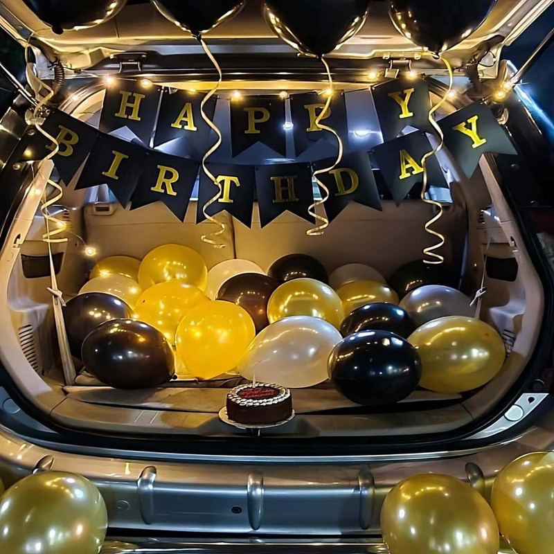 Dinipropz Car Boot Black & Golden theme Birthday decoration For Suprise Decoration(Set of 31)