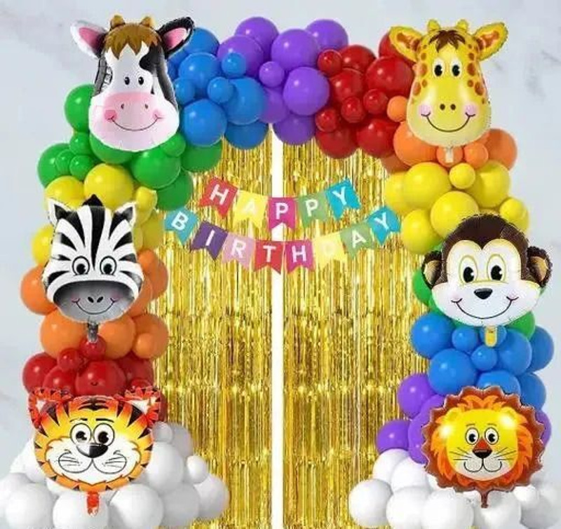PARTY MIDLINKERZ Animal Theme Birthday Decoration kit set items Combo with Pump,Arch,Gluedot(Set of 85)