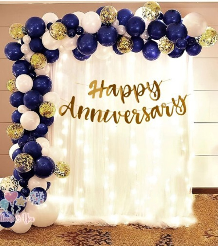 MNSA Happy Anniversary Full Decoration FOr Husband & Wife Anniversary Banner Set(Set of 38)