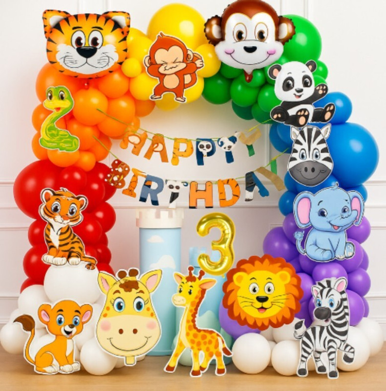 groovy dudz 3rd Jungle Safari Animal Theme birthday decoration kit Animal theme banner(Set of 40)