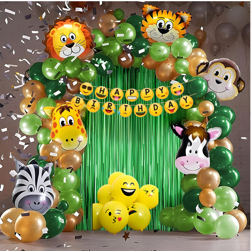FOOGAA Kids Birthday Decorations Kit animal foil balloons Emoji balloons(Set of 61)