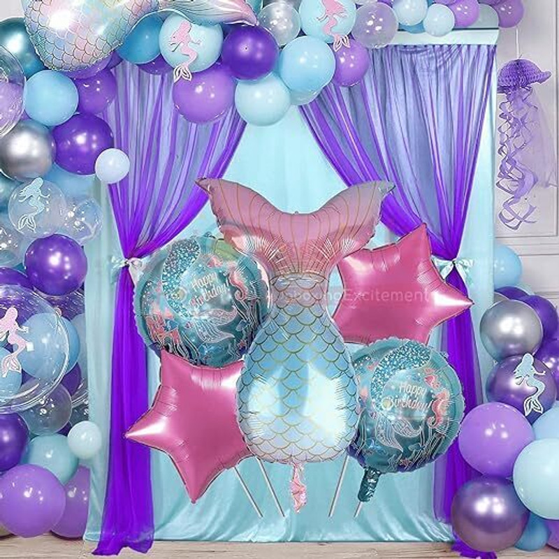 HouseOfCommon Mermaid Theme Birthday Decorations party balloons items kit combo set(Set of 40)