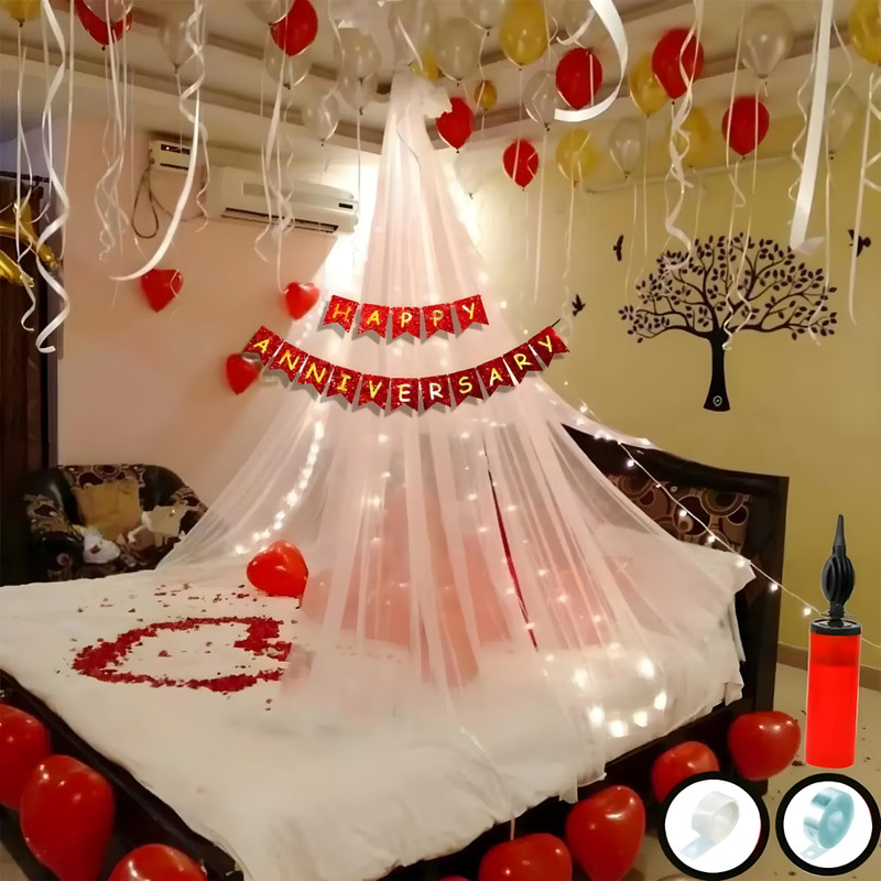 1iAM Anniversary/Love anniversary decoration combo with Yellow-Red-White balloons(Set of 46)